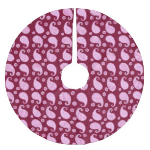 Falda Para El Árbol De Navidad De Poliéster Patrón paisley, rosa hielo y borgoña