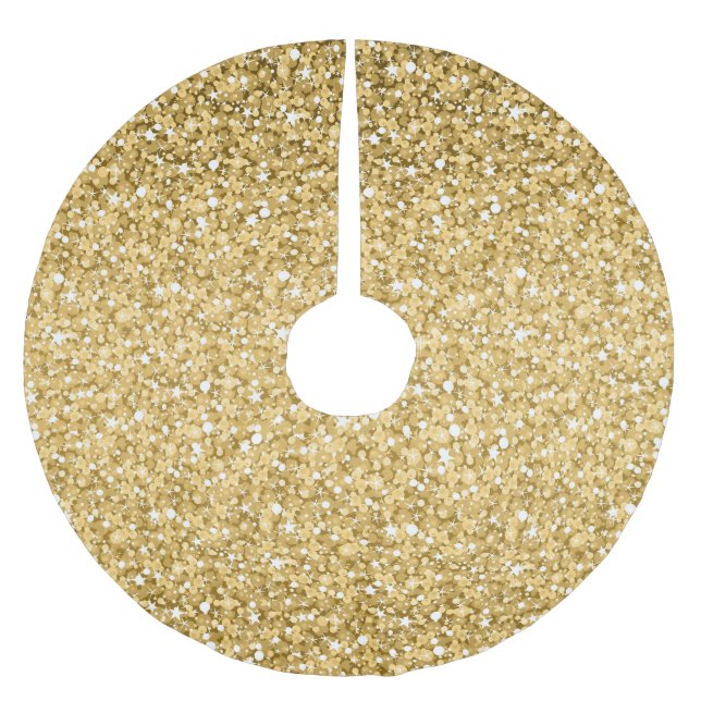 Falda Para El Árbol De Navidad De Poliéster Patrón Purpurina dorado (Anverso)