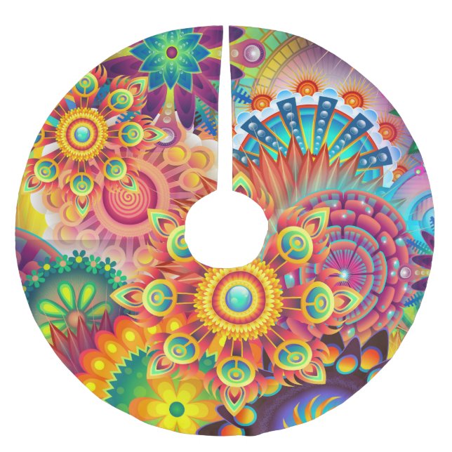 Falda Para El Árbol De Navidad De Poliéster Patrón retro falso Resumen bohemio (Anverso)