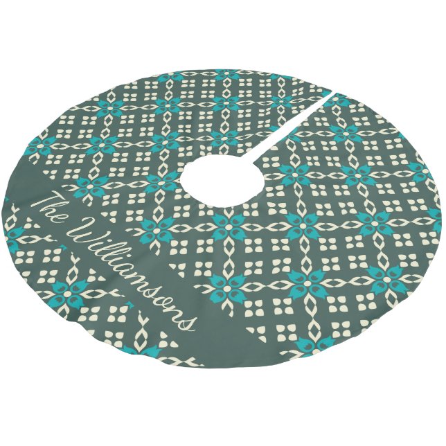 Falda Para El Árbol De Navidad De Poliéster Patrón retro ornado verde esmeralda personalizado (Angular)