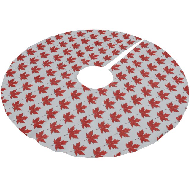 Falda Para El Árbol De Navidad De Poliéster Patrón rojo de hojas de arce (Angular)