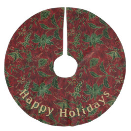 Falda Para El Árbol De Navidad De Poliéster Patrón Rojo Floral Verde Moderno Mensaje Personal
