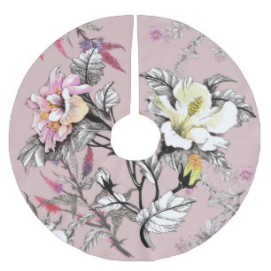 Falda Para El Árbol De Navidad De Poliéster Patrón rosa de las flores de color de agua
