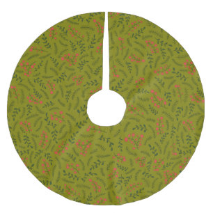 Falda Para El Árbol De Navidad De Poliéster Patrón rústico de vegetación vegetal verde oliva r
