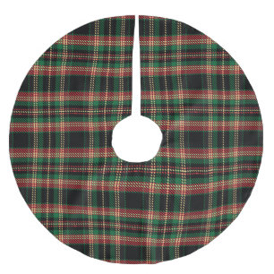 Falda Para El Árbol De Navidad De Poliéster Patrón rústico tartán amarillo verde negro oscuro