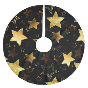 Falda Para El Árbol De Navidad De Poliéster Patrón sin foco con las estrellas doradas