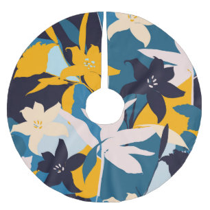 Falda Para El Árbol De Navidad De Poliéster Patrón sin problemas de flores de lirio retro