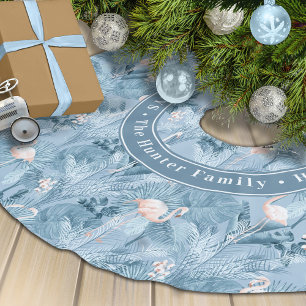 Falda Para El Árbol De Navidad De Poliéster Patrón tropical de Orquídea Flamingo ID868 azul
