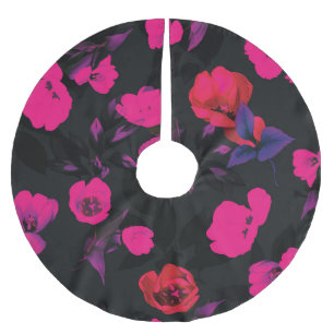 Falda Para El Árbol De Navidad De Poliéster Patrón vintage de tulipanes florales y estilizados