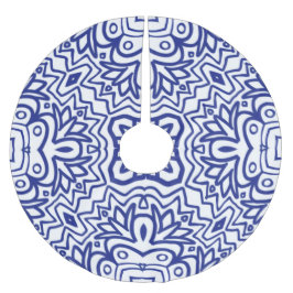 Falda Para El Árbol De Navidad De Poliéster Pattern With Blue on White