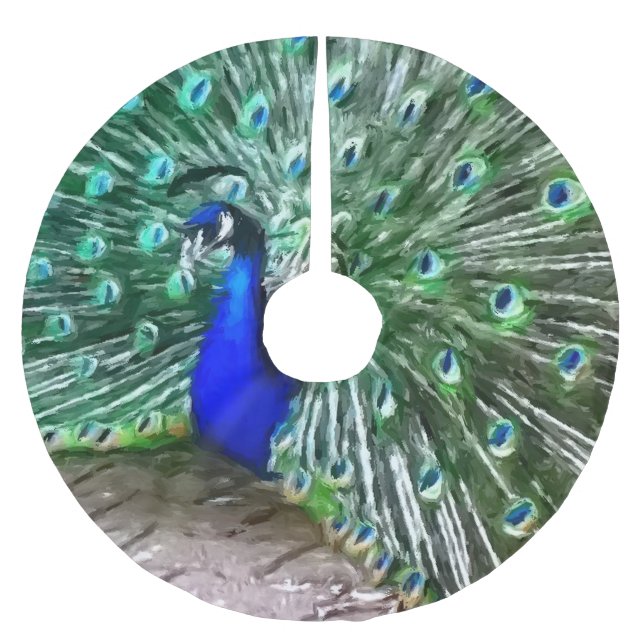 Falda Para El Árbol De Navidad De Poliéster pavo real pintado (Anverso)