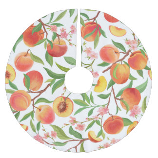 Falda Para El Árbol De Navidad De Poliéster Peach Tropical Fruit Vintage Pattern.