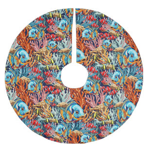Falda Para El Árbol De Navidad De Poliéster Peces Tropicales Vibraciones Veraniegas Coloridas