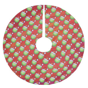 Falda Para El Árbol De Navidad De Poliéster Pelota de tenis con patrón de Sombrero en rojo