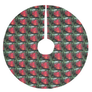 Falda Para El Árbol De Navidad De Poliéster Pequeña caravana gitana roja personalizada