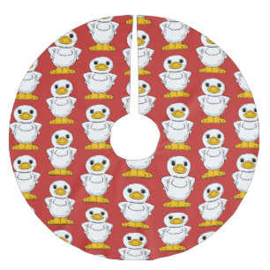 Falda Para El Árbol De Navidad De Poliéster Pequeño pato blanco en pie de trueno