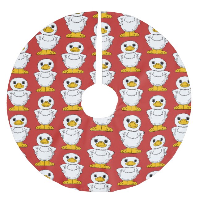 Falda Para El Árbol De Navidad De Poliéster Pequeño pato blanco en pie de trueno (Anverso)