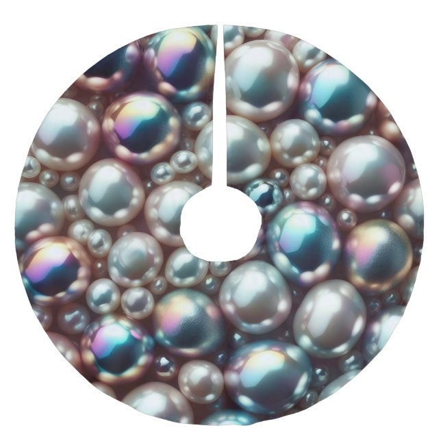 Falda Para El Árbol De Navidad De Poliéster Perlas (Anverso)