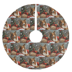 Falda Para El Árbol De Navidad De Poliéster Perro Collie Áspero Navidad Festiva