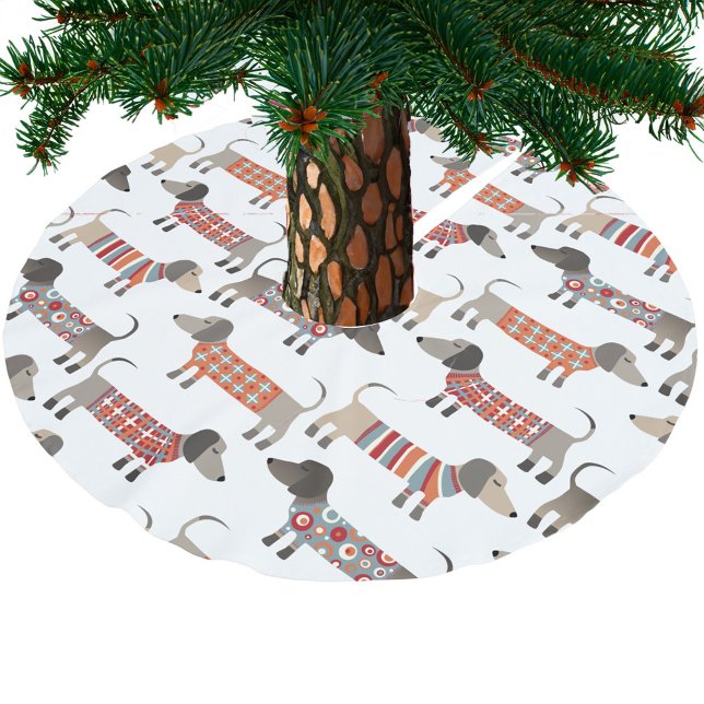 Falda Para El Árbol De Navidad De Poliéster Perro Dachshund Sausage (Dachshund Wiener Sausage Dog fun festive Christmas tree skirt)