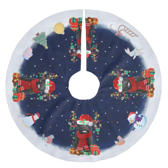 Falda Para El Árbol De Navidad De Poliéster Perro de Terranova Dejar que nieve (Anverso)