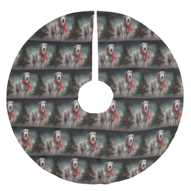 Falda Para El Árbol De Navidad De Poliéster Perro lobo en Navidades de nieve (Anverso)