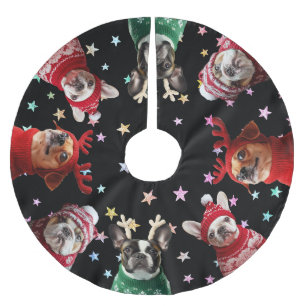 Falda Para El Árbol De Navidad De Poliéster Perros cortos y coloridas estrellas en falda de ár