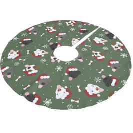 Falda Para El Árbol De Navidad De Poliéster Perros de Santa en Verde