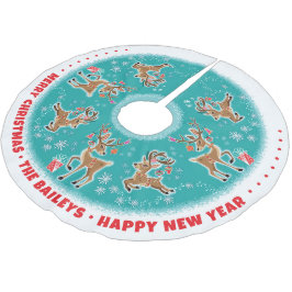 Falda Para El Árbol De Navidad De Poliéster Personalizable Festivo Retro Rindeer