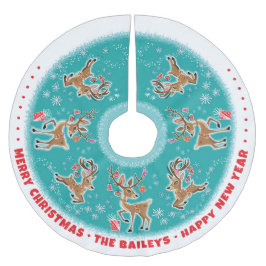 Falda Para El Árbol De Navidad De Poliéster Personalizable Festivo Retro Rindeer