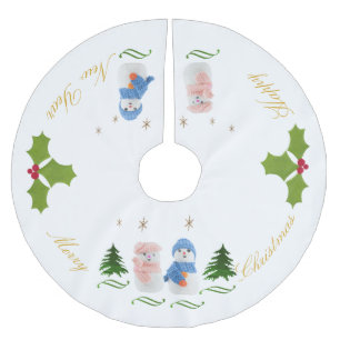 Falda Para El Árbol De Navidad De Poliéster Personalización, hombre de nieve y mujer de nieve