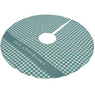 Falda Para El Árbol De Navidad De Poliéster Personalizado a cuadros Gingham de color azul turq