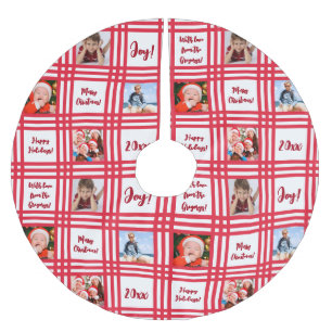 Falda Para El Árbol De Navidad De Poliéster Personalizado Candy Red Candy Plaid Collage de fot