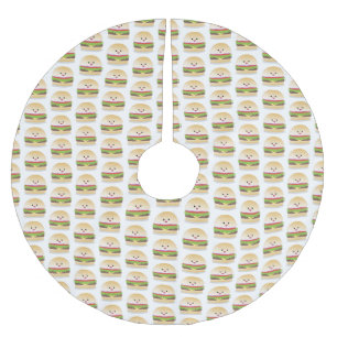 Falda Para El Árbol De Navidad De Poliéster Personalizado de hamburguesa kawaii feliz