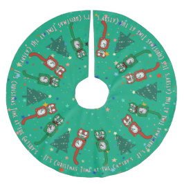Falda Para El Árbol De Navidad De Poliéster Personalizado de reloj de gato retro vintage navid