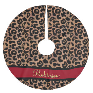 Falda Para El Árbol De Navidad De Poliéster Personalizado del rojo del modelo del leopardo