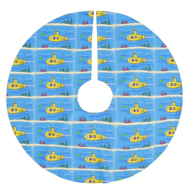 Falda Para El Árbol De Navidad De Poliéster Personalizado submarino feliz (Anverso)