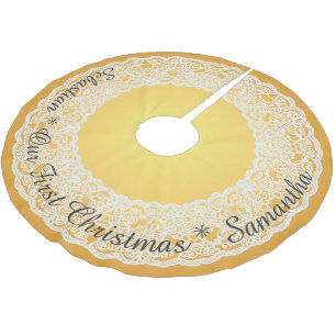 Falda Para El Árbol De Navidad De Poliéster PERSONALIZAR ESTE TEXTO CURVADO Lazo Vintage dorad