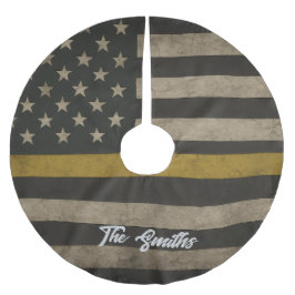 Falda Para El Árbol De Navidad De Poliéster Personalized Thin Gold Line 911 Dispatcher