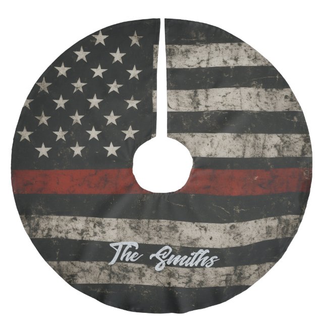 Falda Para El Árbol De Navidad De Poliéster Personalized Thin Red Line American Flag (Anverso)