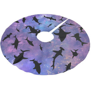 Falda Para El Árbol De Navidad De Poliéster Pescado de tiburón moderno gradiente de galaxia co