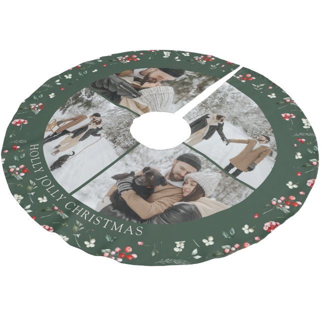 Falda Para El Árbol De Navidad De Poliéster Photo Collage Berry Pattern Green (Angular)