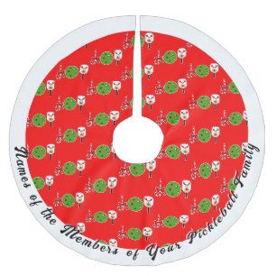 Falda Para El Árbol De Navidad De Poliéster Pickleball Alegría de Navidad Rojo Blanco Personal