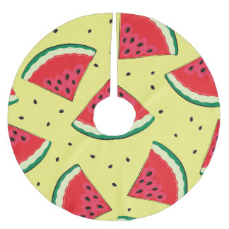 Falda Para El Árbol De Navidad De Poliéster Piezas de sandía: patrón amarillo de verano