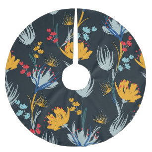 Falda Para El Árbol De Navidad De Poliéster Pincel floral de contraste: negro sin foco