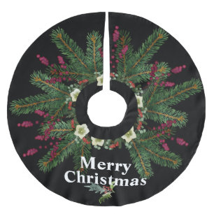 Falda Para El Árbol De Navidad De Poliéster Pine Boughes y Berries en los Navidades negros