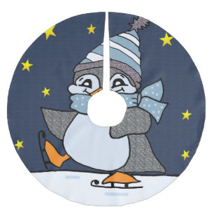 Falda Para El Árbol De Navidad De Poliéster Pingüino