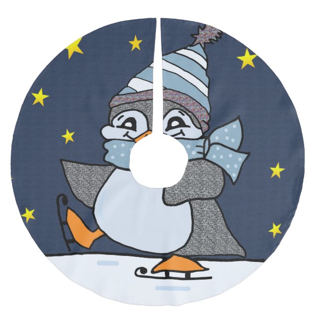 Falda Para El Árbol De Navidad De Poliéster Pingüino (Anverso)