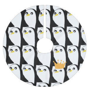 Falda Para El Árbol De Navidad De Poliéster Pingüino de historietas: Vintage blanco negro