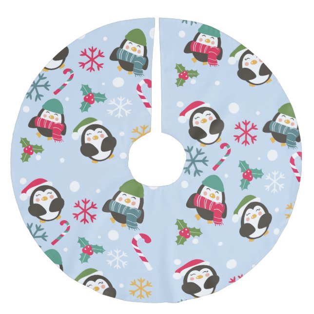 Falda Para El Árbol De Navidad De Poliéster Pingüino Navidades (Anverso)